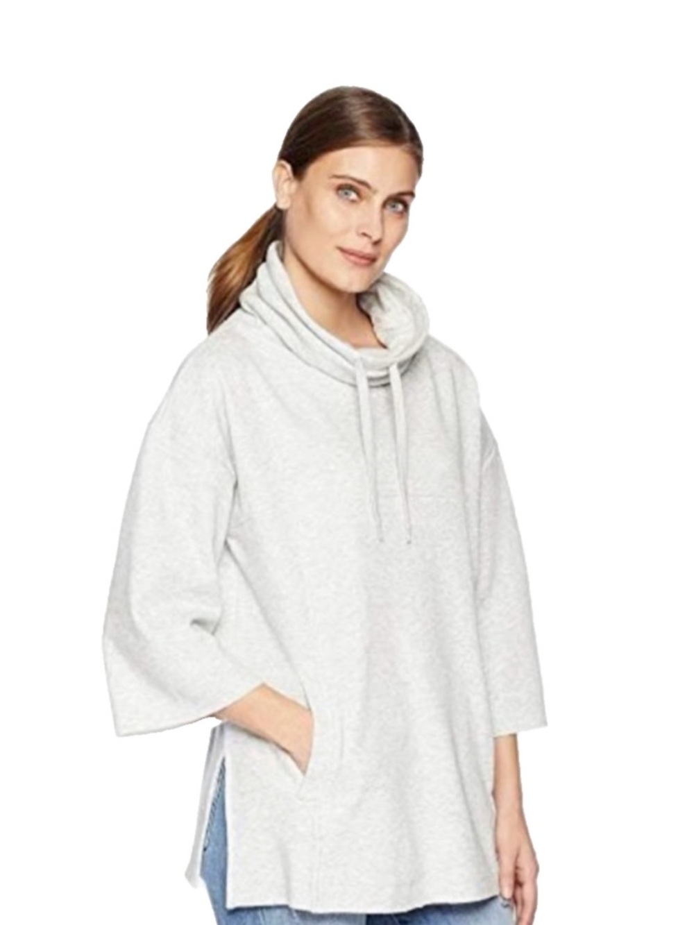 UGG Fleece Heather Gray Cowl-Neck Astrid Poncho Pullover Sweater